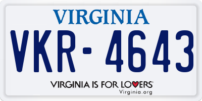 VA license plate VKR4643