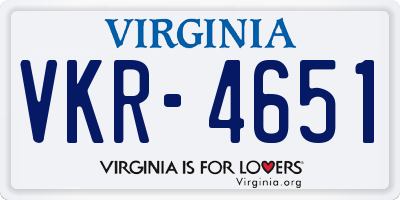 VA license plate VKR4651