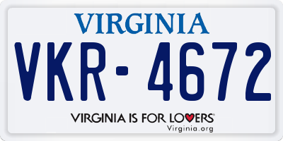 VA license plate VKR4672