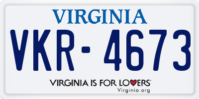 VA license plate VKR4673