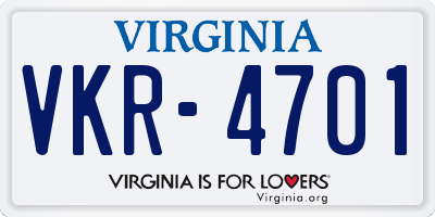 VA license plate VKR4701