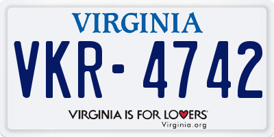 VA license plate VKR4742