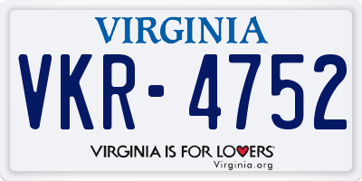 VA license plate VKR4752