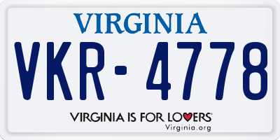 VA license plate VKR4778