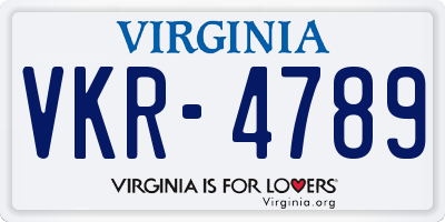 VA license plate VKR4789