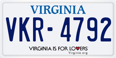 VA license plate VKR4792