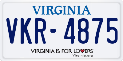 VA license plate VKR4875