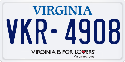 VA license plate VKR4908