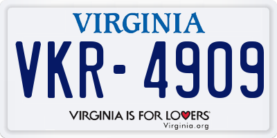 VA license plate VKR4909