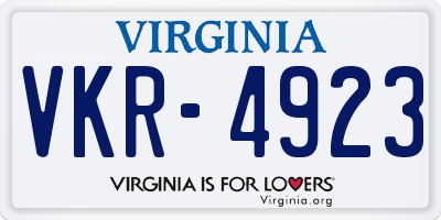 VA license plate VKR4923