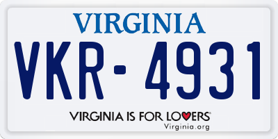 VA license plate VKR4931