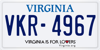 VA license plate VKR4967