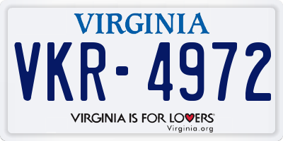 VA license plate VKR4972