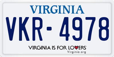 VA license plate VKR4978