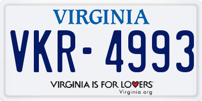 VA license plate VKR4993