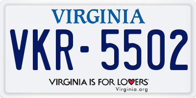 VA license plate VKR5502