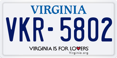 VA license plate VKR5802