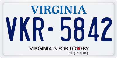 VA license plate VKR5842