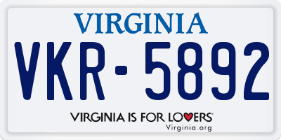 VA license plate VKR5892