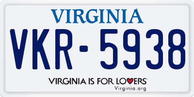 VA license plate VKR5938