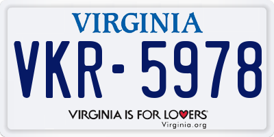VA license plate VKR5978
