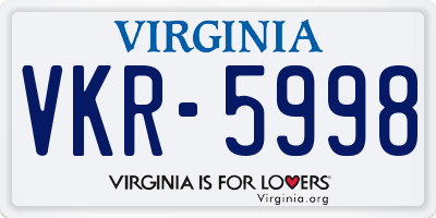 VA license plate VKR5998