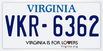 VA license plate VKR6362