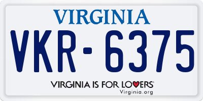 VA license plate VKR6375