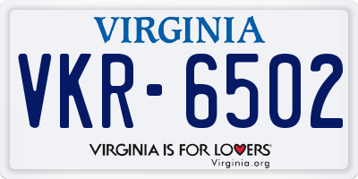 VA license plate VKR6502