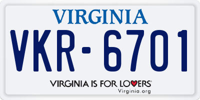 VA license plate VKR6701