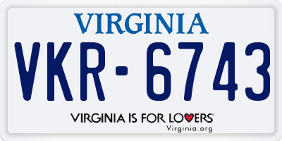 VA license plate VKR6743