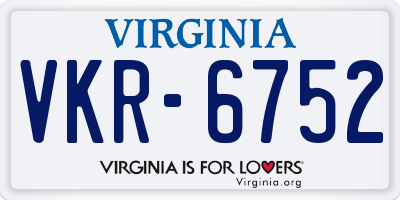 VA license plate VKR6752