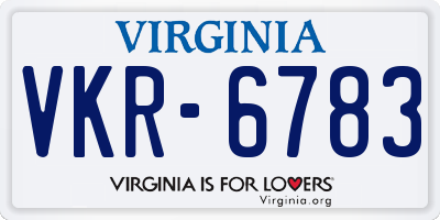 VA license plate VKR6783