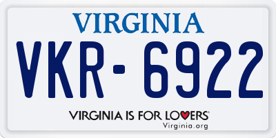 VA license plate VKR6922