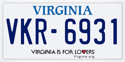 VA license plate VKR6931