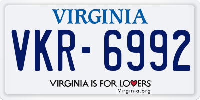 VA license plate VKR6992