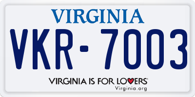 VA license plate VKR7003