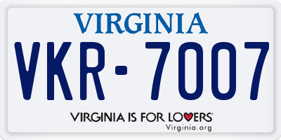 VA license plate VKR7007