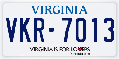 VA license plate VKR7013