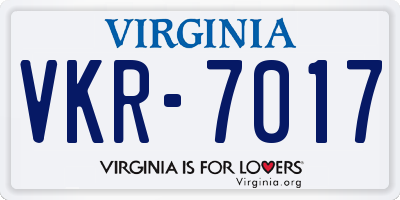 VA license plate VKR7017