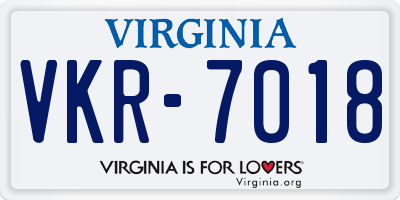 VA license plate VKR7018