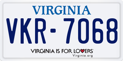 VA license plate VKR7068