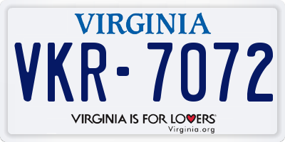 VA license plate VKR7072