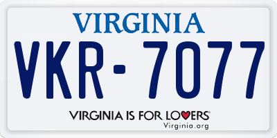 VA license plate VKR7077