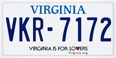 VA license plate VKR7172