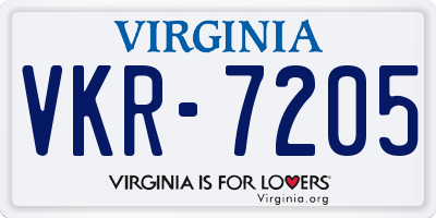 VA license plate VKR7205