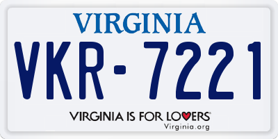 VA license plate VKR7221