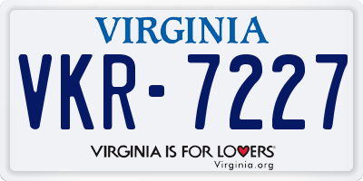 VA license plate VKR7227