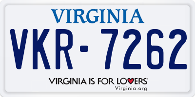 VA license plate VKR7262