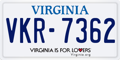 VA license plate VKR7362